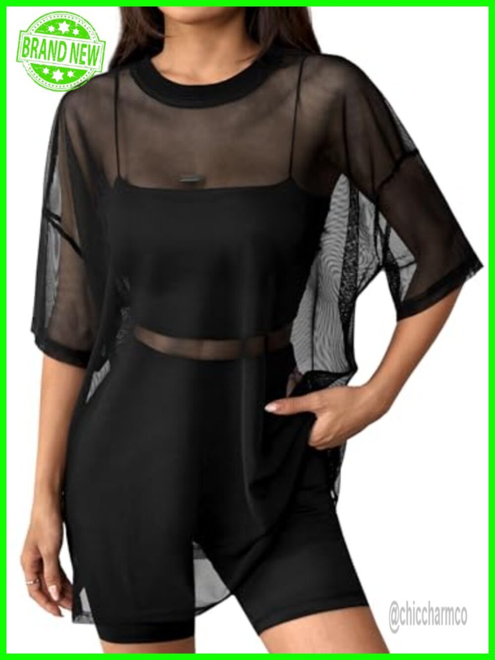 Sheer Mesh Oversized Tshirt Short Sleeve See Through Tee